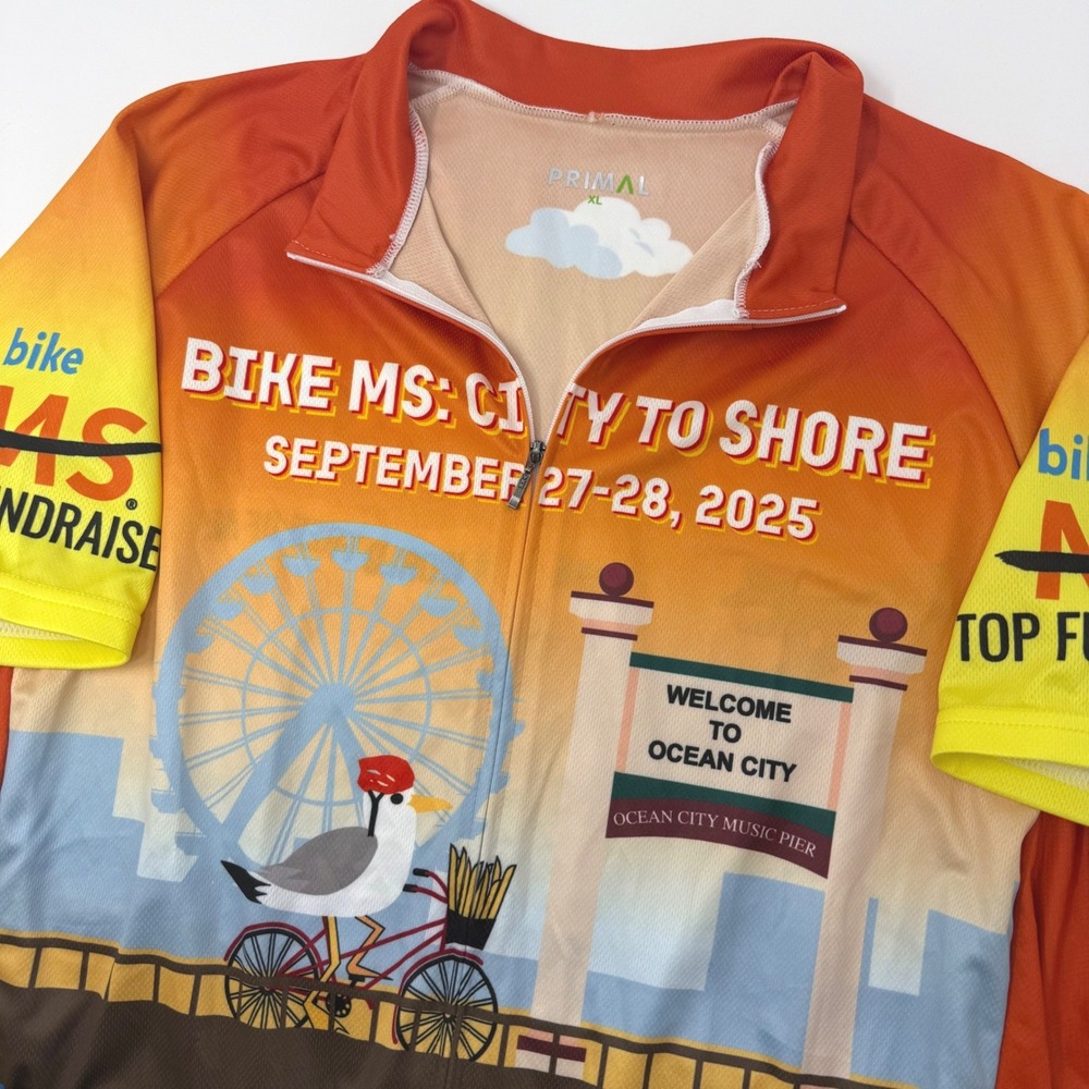Primal Mens XL Bike MS City to Shore 2025 Cycling Jersey Orange Blue Graphic‎